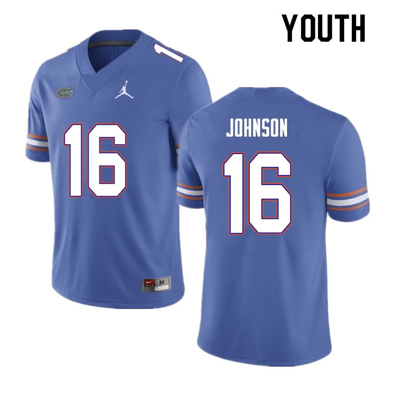 Youth NCAA Florida Gators Tre'Vez Johnson #16 Stitched Authentic Nike Blue College Football Jersey WHW8865BK